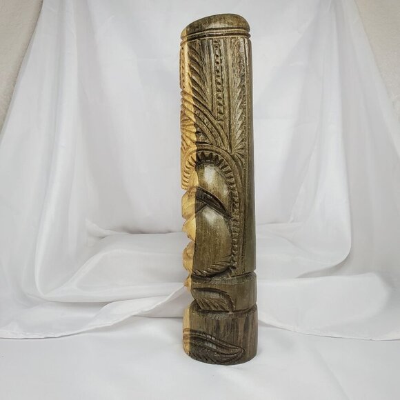 Hawaiian Tiki Totem 14.5" Hibiscus Wood Hand carved Intricate Tribal Design - Picture 14 of 15
